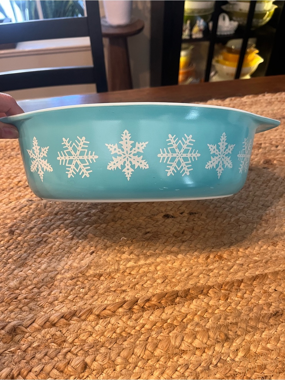 PyrexVintage 043 Snowflake Turquoise Baking Dish.  No Lid.